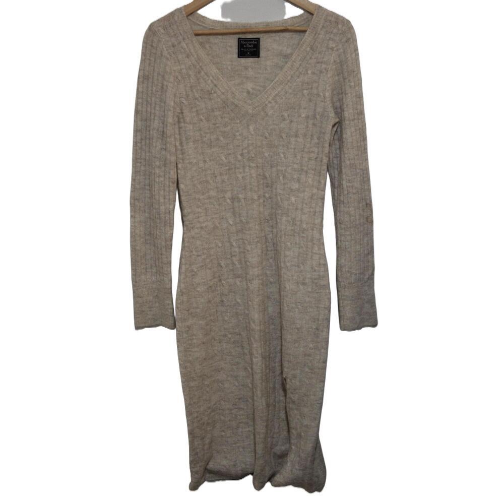 Womens Abercrombie & Fitch Beige Pullover V-Neck Long Sleeve Sweater Medium M